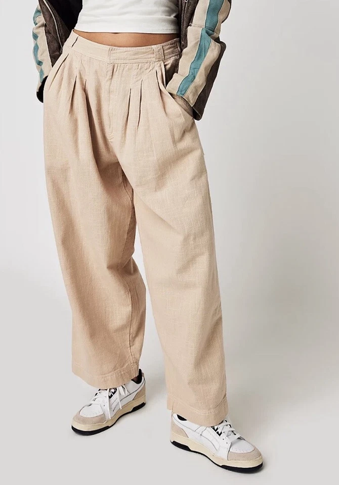 *NUEVO* Pantalón de lino Free People Lotta Love en beige, talla 8