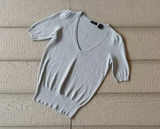 Moda International Elbow Sleeve Top Metallic Silver Size Small