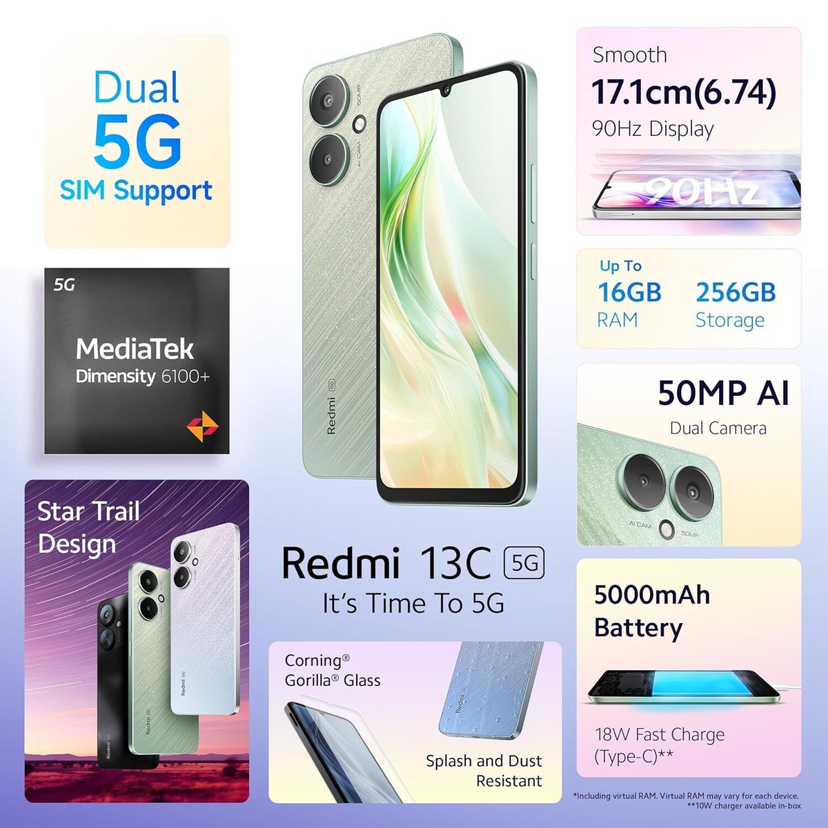 Xiaomi Redmi 13C 5G-8GB RAM 256GB Storage-GLOBAL VERSION-NO
