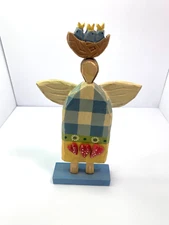 Ilona Steelhammer Primative Folk Art Angel Nest Of Bluebirds Wooden Figurine