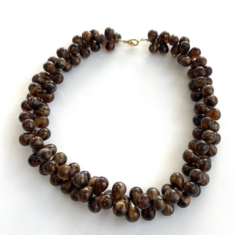 Vintage Honey Brown Marbled Smooth Teardrop Acrylic Bead 18" Choker Necklace