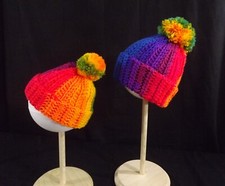 Crocheted Rainbow Beanie Hat Toboggan with pom for Teen Toddler/Child Baby