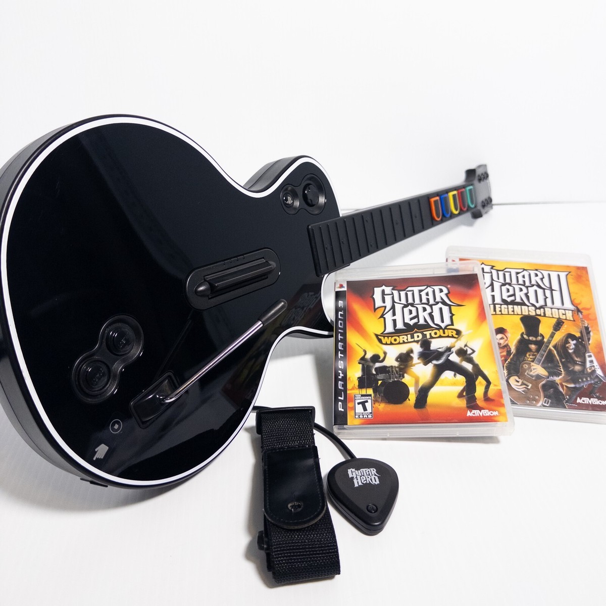 PS3 GUITAR HERO Guitar Bundle Dongle World Tour Les Paul Controller  *TESTED*