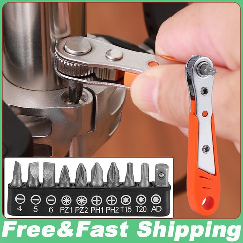 Ratcheting Right Angle Screwdriver Hex Drive 90 Degree Offset + 10pc