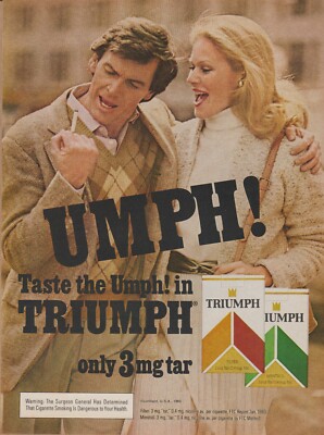1981 Triumph Cigarettes - Surprised Smoking Couple - Magazine Print Ad Photo