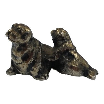 Vintage Sea Lion Caves Oregon Metal Figurine Mother Baby Statue Souvenir Memento