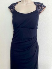 Xscape Women's Navy Embellished Scallop Illusion Gowr Dress SZ 14W $147 #49