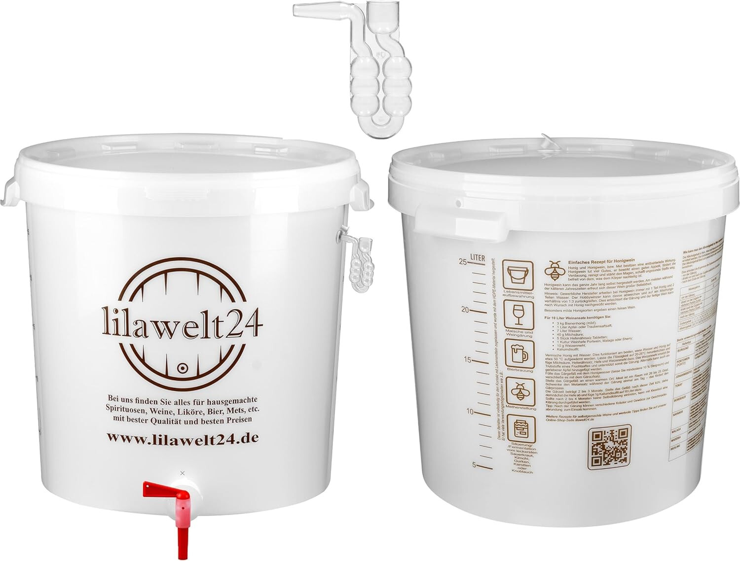 1x 30l Kompletter Gärbehälter mit Winkel GÄRRÖHRCHEN Gäreimer Eimer Fermentation