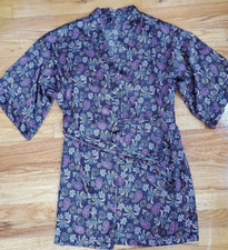 Victoria's Secret SIZE M/L Kimono Short Robe Black Pink Paisley Half Sleeves