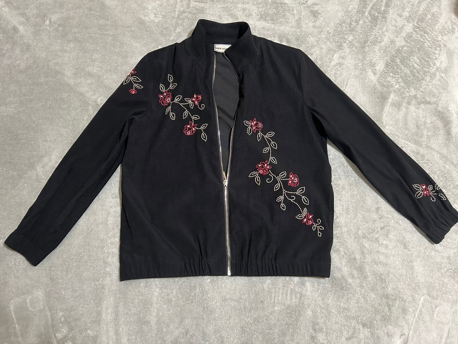 Women’s Vintage Napa Valley Black Jacket Size M 90s Embroidered Floral Nice!!
