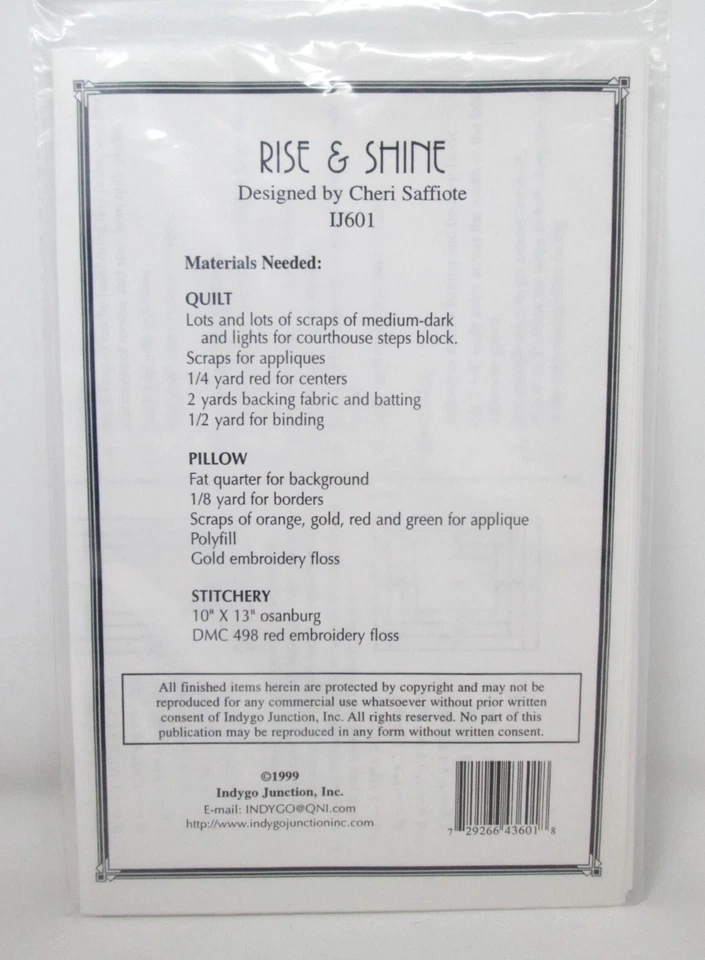 Rise Shine Indygo Junction Quilt Pattern Rooster Applique Redwork Pieced Vintage - Image 4 of 4