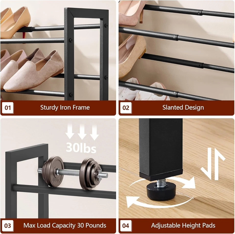 Schuhregal aus Metall ausziehbar und verstellbar in schwarz - Bild 4 von 4