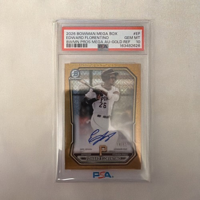 #ad 2026 Bowman Ch Edward Florentino Auto Pirates Gold Mojo 14 50 Color Match Pop 1 $1250.00