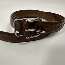 Belt Men  s Full Grain Leather Sz 36 Brown Weave Casual Jean Design SS Buckle