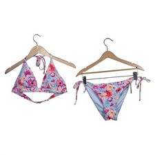Victoria's Secret Blue Floral Bikini Set Halter Top String Bottom XL NWT/NWOT
