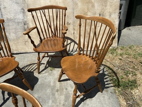 5 Vintage Ethan Allen 10-6020 Fiddleback Duxbury Nutmeg Dining Chairs Some Wear - Picture 3 of 19