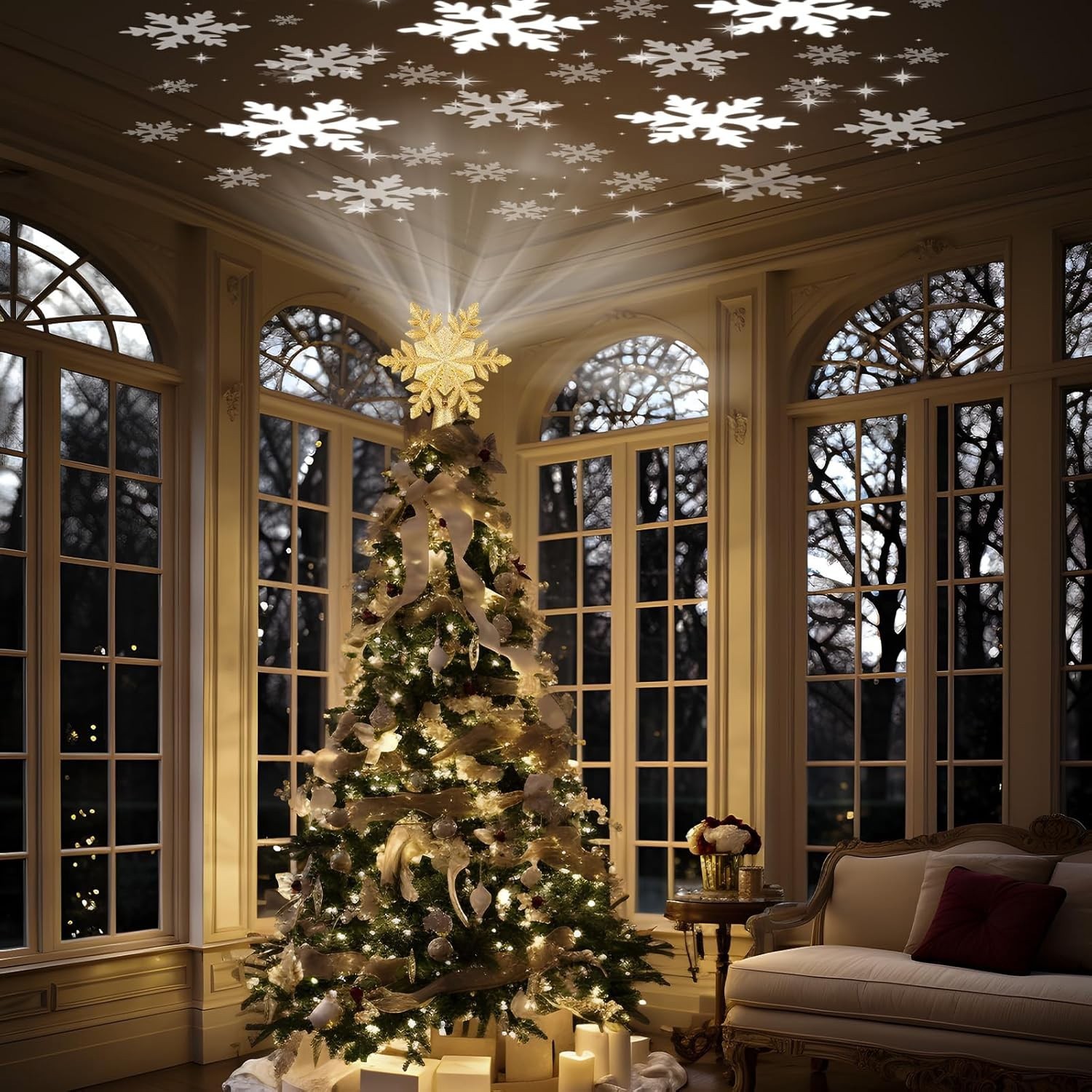 Christmas Tree Topper Projector Snowflake Christmas Star Tree 6 Projection Mode