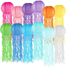 Set of 12 Jellyfish Paper Lanterns Mermaid Hanging Lantern Under The Sea Part...