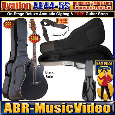 Ovation Applause AE44-5S Mid-depth E-Acoustic Guitar - Black Satin & Gig Bag