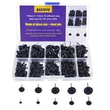 1Box(100pcs) 3-12mm 10 Different Size Mini Black Glass Eyes Needle Felting Be...