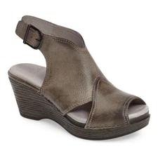 NEW Dansko Vanda Leather Peep Toe Ankle Sling Back Women's Size 41 Pebbled Gray