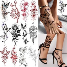 12 Sheets Beautiful Butterfly Flowers Temporary Tattoos