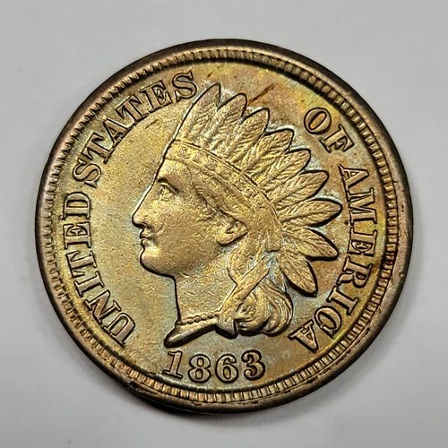 1863 1c Indian Head Cent Genuine High Grade AU+ Nice Luster Civil War Era *M281