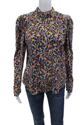 Veronica Beard Womens Silk Floral Long Sleeve Tied Blouse Multicolor Size S