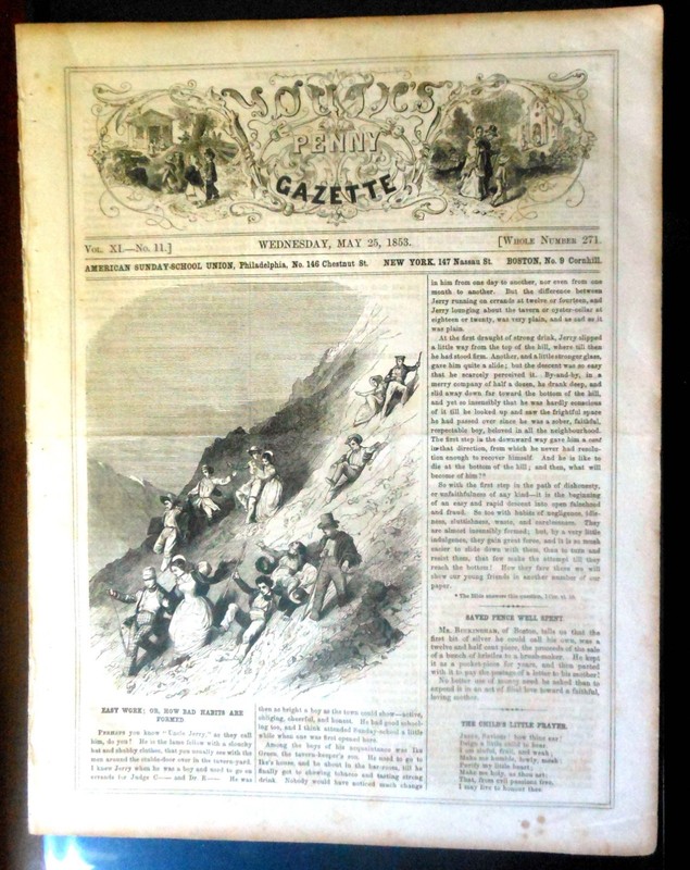 YOUTH'S PENNY GAZETTE PHILADELPHIA 4 PG JUST GREAT CLEAN LIKE WHITE  5/25/1853