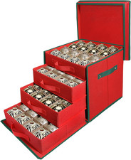 Deluxe Christmas Ornament Storage Box with 4 Drawer Trays for 64 Ornaments