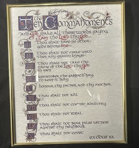 Ten Commandments Framed Wall Art Biblical Scripture Exodus 20 Decor Gold Frame