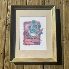 Vintage Southwest Watercolor Roadrunner Signed Paul Brent Art Print 1990 Boho