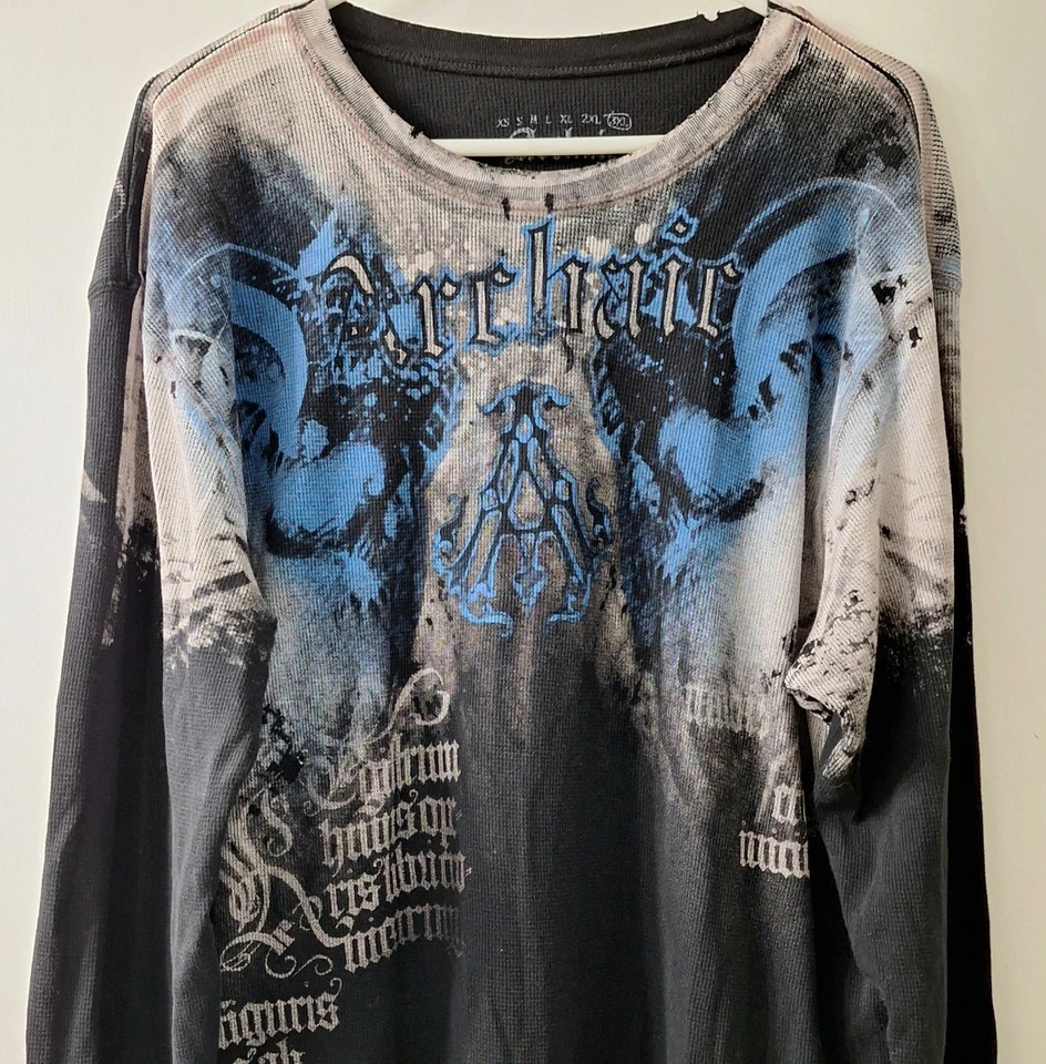 Y2K Archaic Affliction 长袖保暖男式 3XL 骑手双面图形 — 第 2/4 张图片