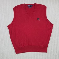 Polo Ralph Lauren Sweater Vest Men's LARGE Red Golf Shield Crest Preppy Club