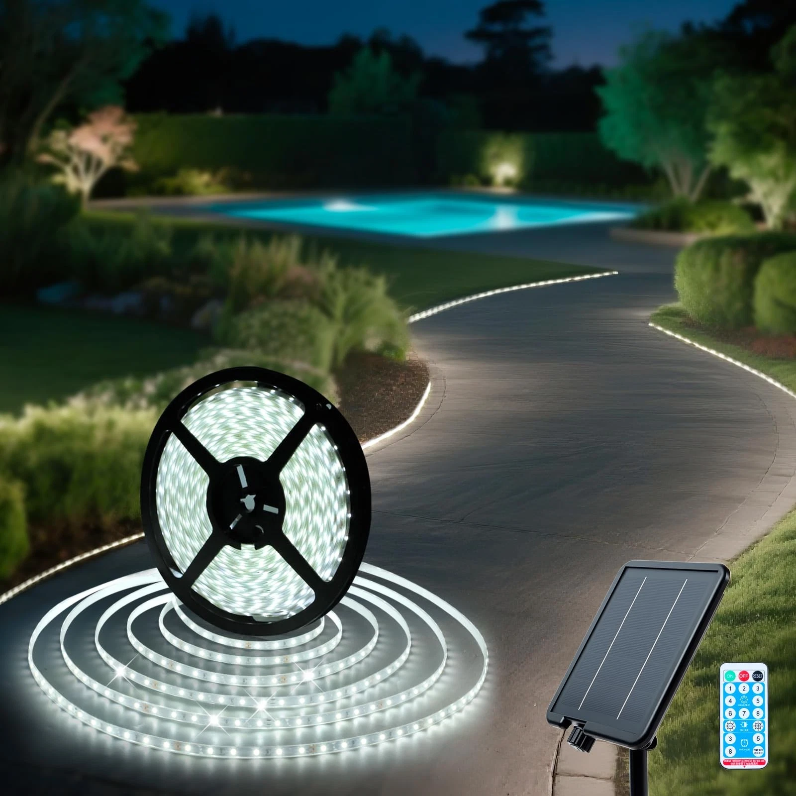 Solar LED Strip Lights Outdoor 6000K White Solar Rope Light 32.8 FT Waterproo...