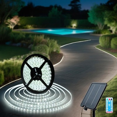 Solar LED Strip Lights Outdoor 6000K White Solar Rope Light 32.8 FT Waterproo...