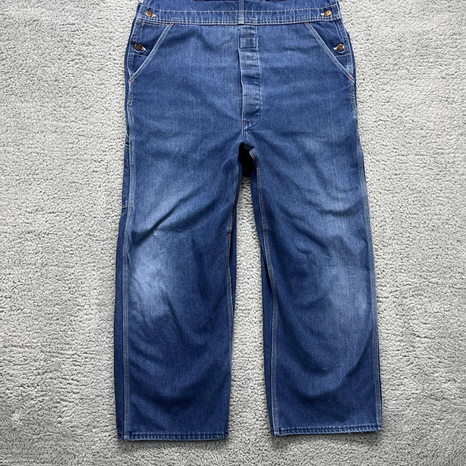 Vintage Big Mac Bib Overalls Mens 40x30 Blue Denim Workwear Low Back X-Back 90s - Image 3 of 4