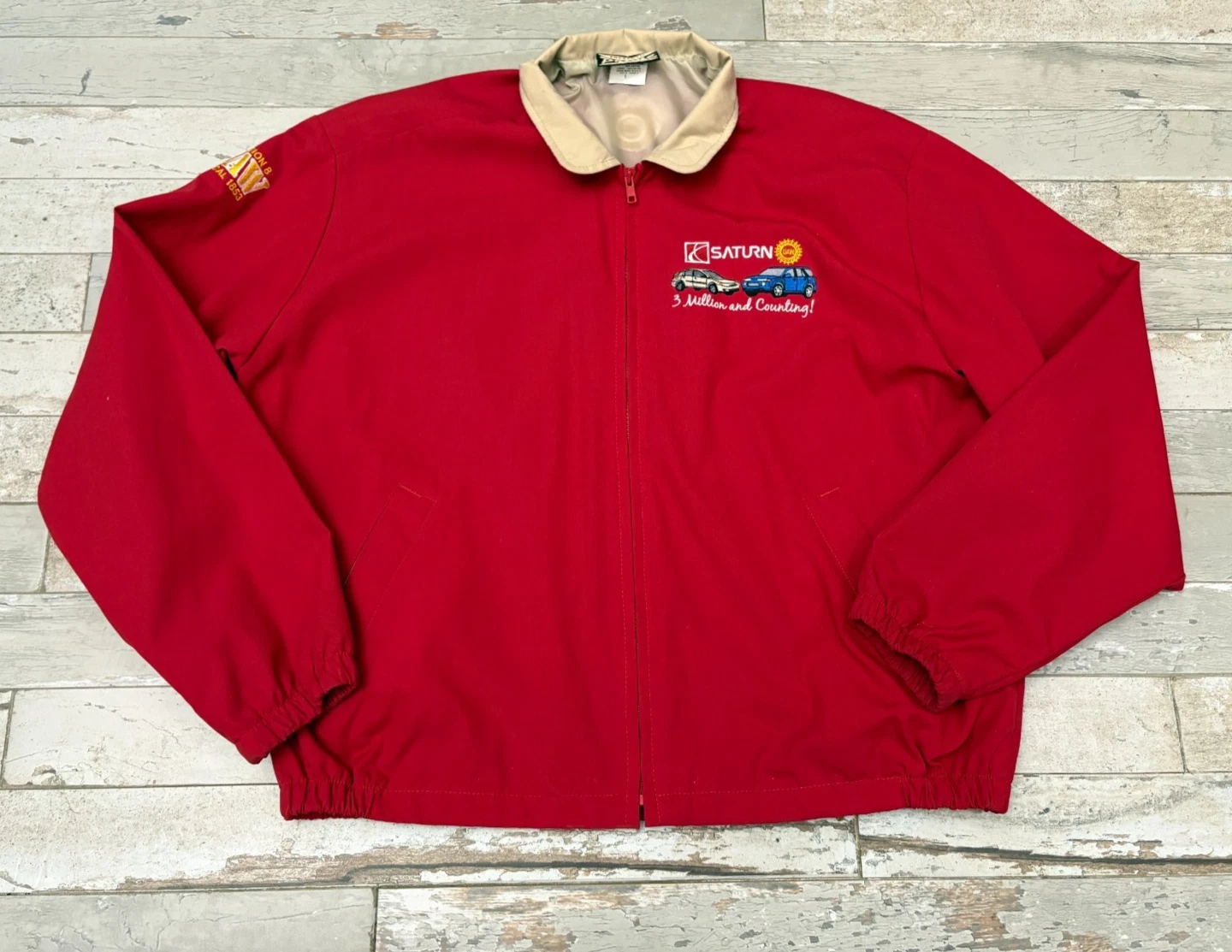 VTG 90s Saturn Auto UAW 3 Million & Counting Prime Union Jacket Red Sz L Bomber - product detail image 14