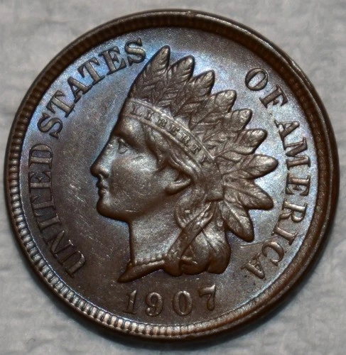 Uncirculated 1907 Indian Head Cent, Highly Lustrous & Lightly Toned.