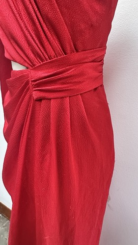 Pre-Loved ML Monique Lhuillier One Shoulder Satin Gown Red Maxi Dress Sz 4 - Picture 8 of 14
