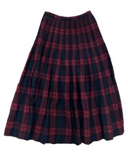 VTG 1950s Marjone Seattle Wool Red Black Plaid Pleated Skirt Aprox 24” Waist