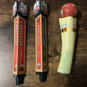 Lot of 3 Bell's & Lift Bridge tap handles Farm Girl Pony Pride Fireside Flannel