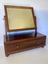 Federal Shaving Mirror, Tabletop, Tilted, String Inlay, Drawer, Mahogany, Signed