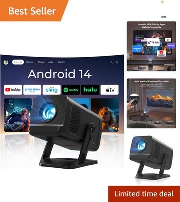 Portable Mini Projector with Auto Keystone: Android 14 & 400 Lumen Brightness