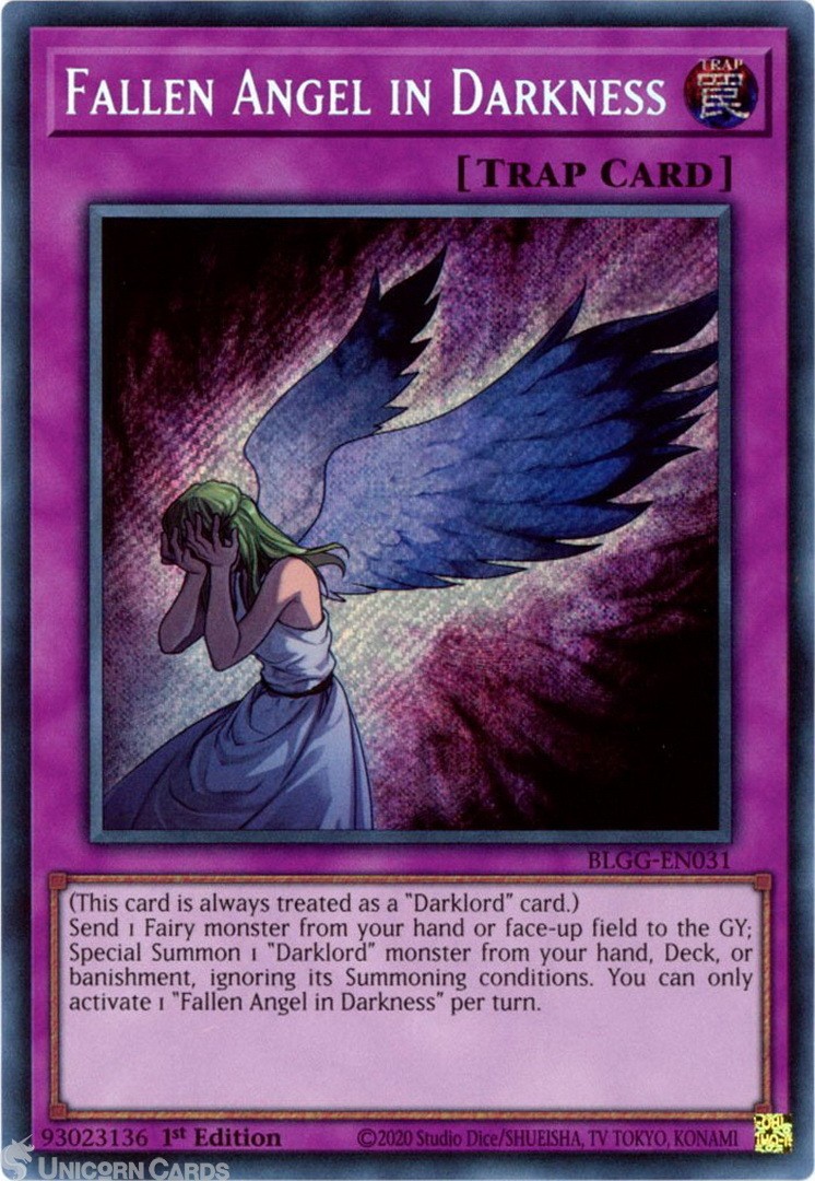 BLGG-EN031 Fallen Angel in Darkness : Secret Rare 1st Edition Mint YuGiOh Card