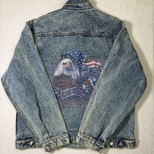 Vintage Harley Davidson Denim Jean Jacket Type 3 Acid Mens L Made In America