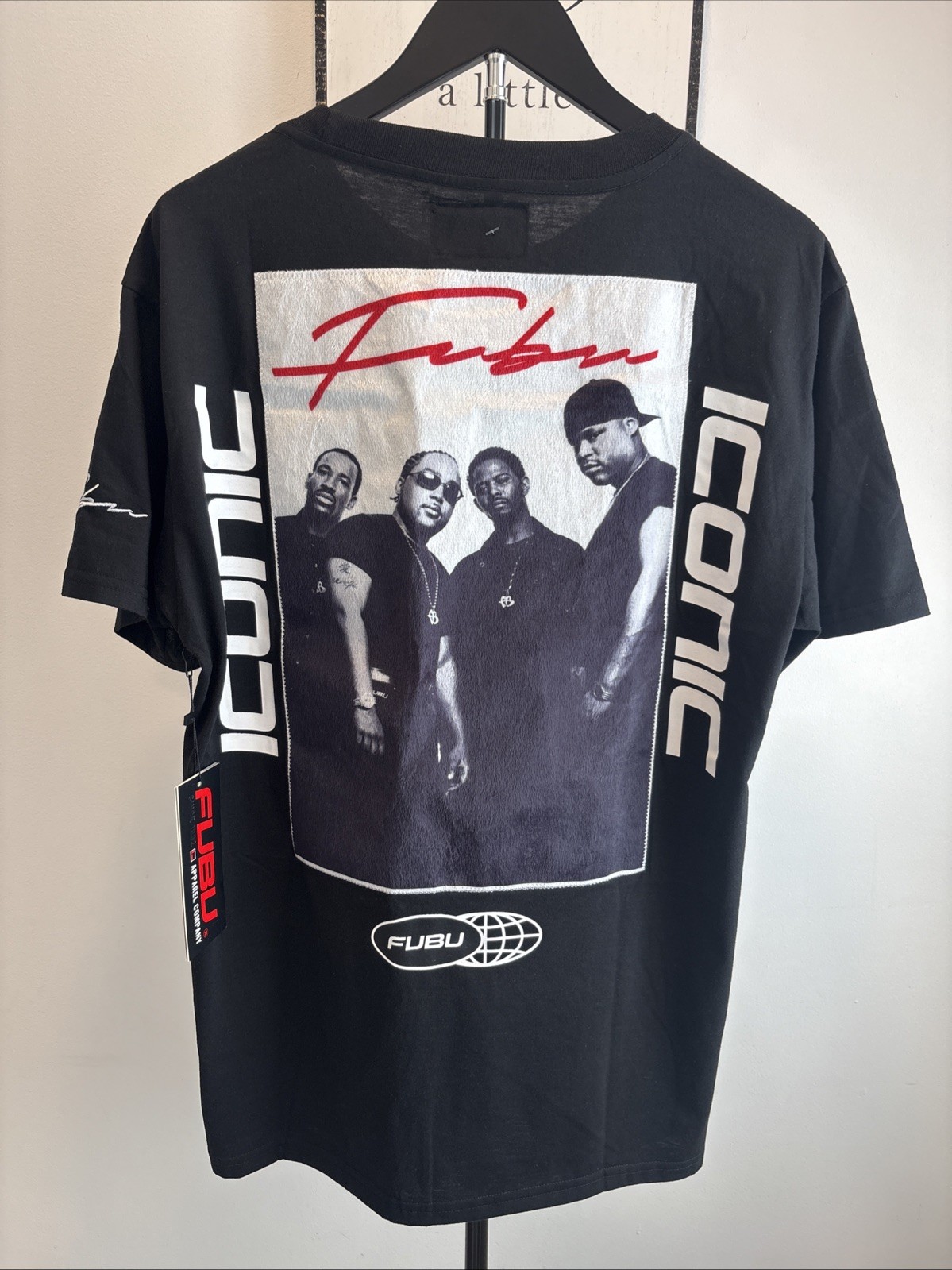 FUBU Black Graphic Tee iconic Logo size L NWT Rare Fur Back Logo Picture 🔥