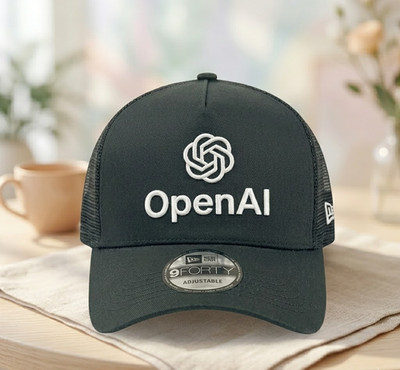 Trucker Hat OpenAI Logo Embroidered Black Mesh Back Adjustable Cap