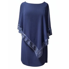 SLNY Navy Blue Chiffon Cape Overlay Cocktail Dress Silver Trim SL111176 size 6