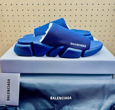 NEW BALENCIAGA Speed 2.0 Slide Midnight Navy / Blue Knit  display picture 1